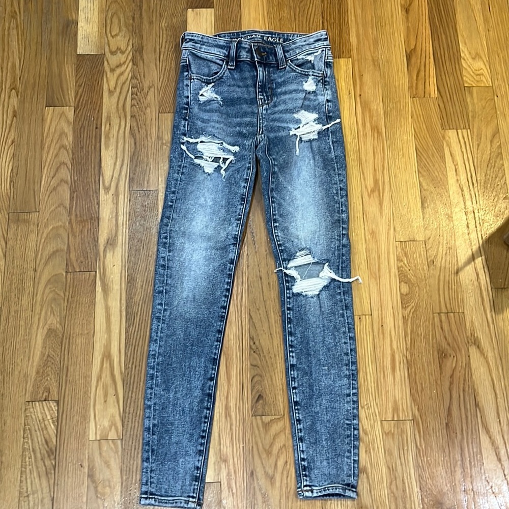 Dark wash blue American eagle jeans women 000 regular super stretch